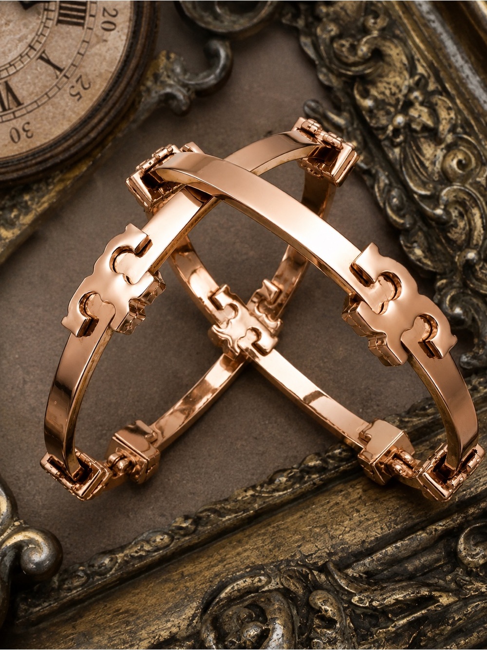 TORY BURCH • Rose Gold Serif T Logo Hoop Earrings - Picture 8 of 11
